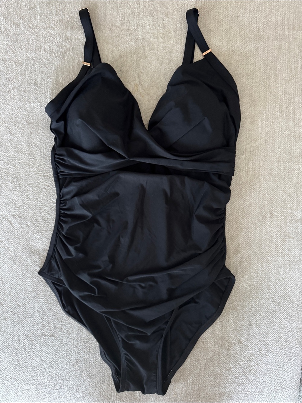 Calvin Klein Black Swim Top with Rose Gold Logo Accent